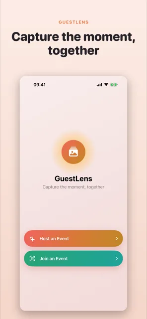 GuestLens iPhone — landing screen